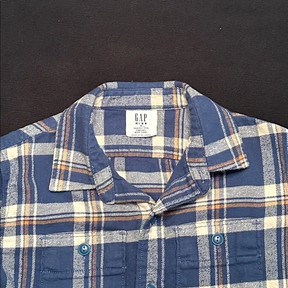GAP Blue and Beige Plaid Flannel Shirt boys Size small - Picture 2 of 4